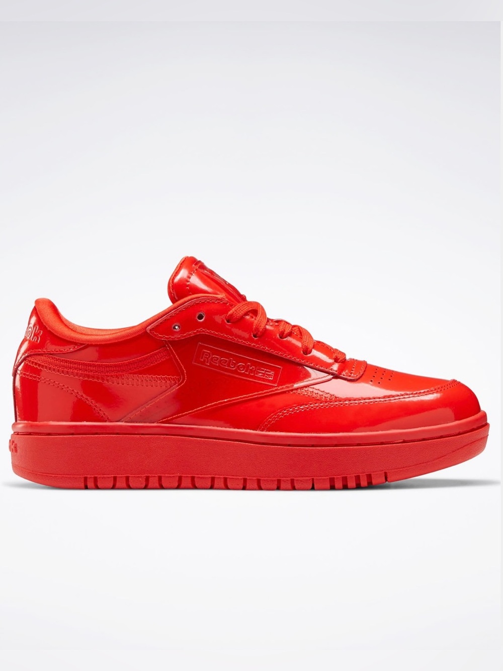 Cardi B x Reebok Club C Double sneakers in Glossy Red Patent Leather, Size 7